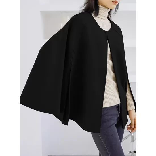 Casual Loose Solid Color Round-Neck Cape Outerwear