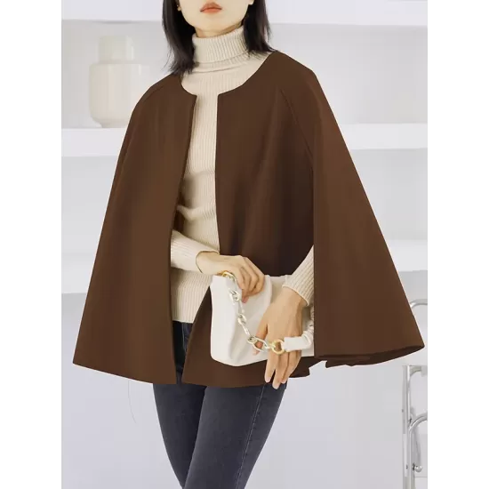 Casual Loose Solid Color Round-Neck Cape Outerwear