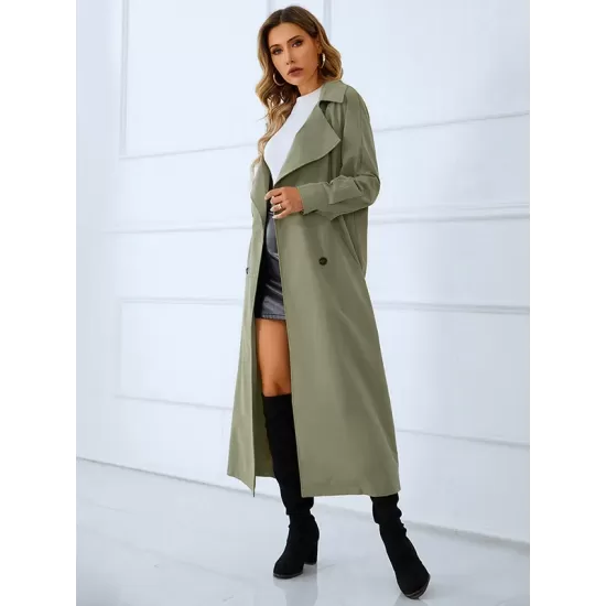 Loose Buckle Solid Color Lapel Collar Coat