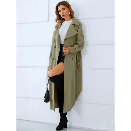 Loose Buckle Solid Color Lapel Collar Coat