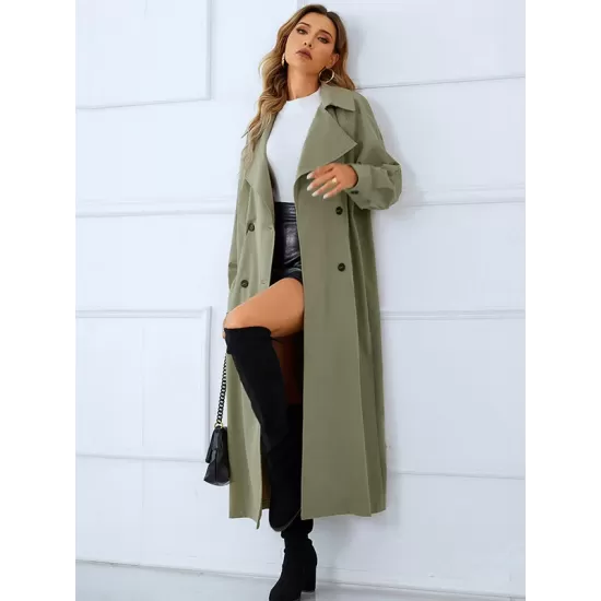 Loose Buckle Solid Color Lapel Collar Coat