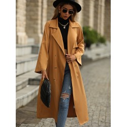 Casual Lace-Up Solid Lapel Collar Coat