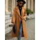 Casual Lace-Up Solid Lapel Collar Coat