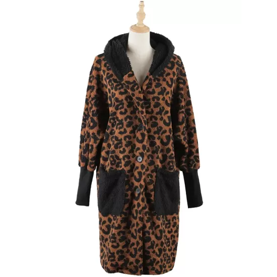 Casual Loose Leopard Patchwork Lapel Collar Coat