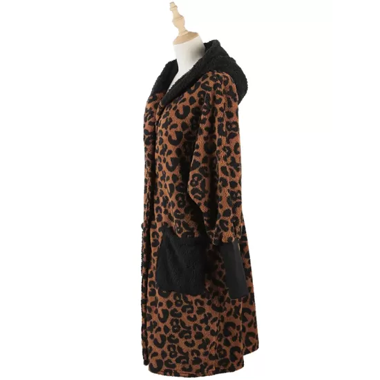 Casual Loose Leopard Patchwork Lapel Collar Coat