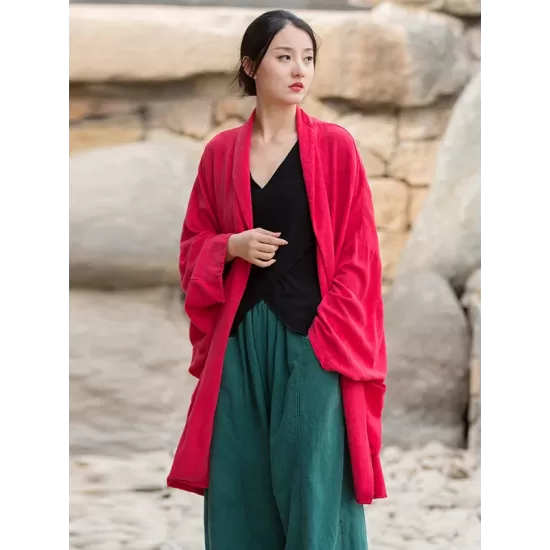 Casual Loose Batwing Sleeves Solid Color Outerwear