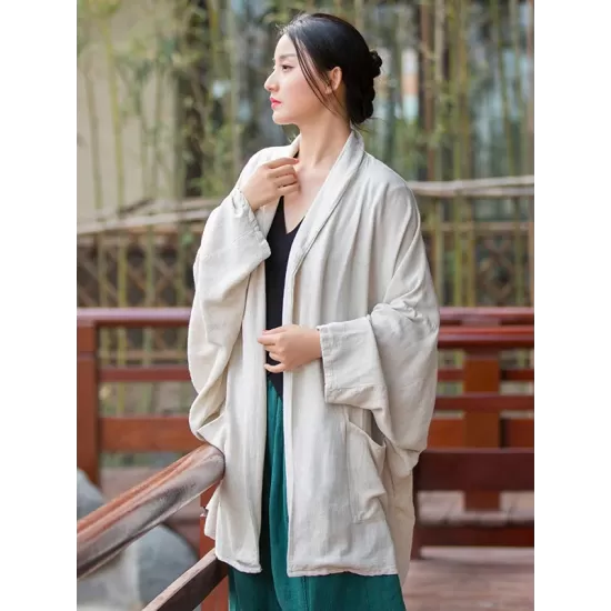 Casual Loose Batwing Sleeves Solid Color Outerwear