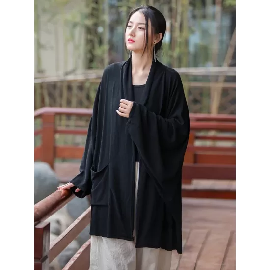 Casual Loose Batwing Sleeves Solid Color Outerwear