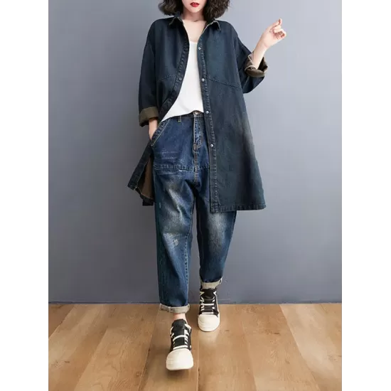 Split-Joint Long Sleeves Loose Lapel Outerwear