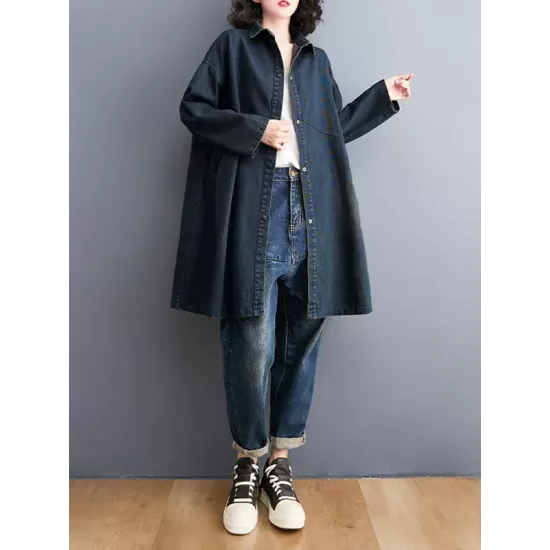 Split-Joint Long Sleeves Loose Lapel Outerwear