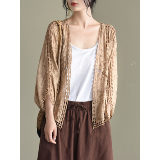 Seven-Quarter Sleeves Crochet Hollow Solid Color Outerwear