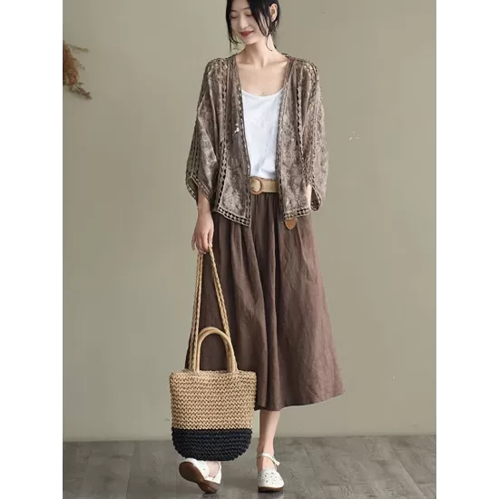 Seven-Quarter Sleeves Crochet Hollow Solid Color Outerwear