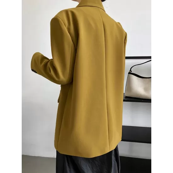 Urban Long Sleeves Loose Solid Color Pin Lapel Collar Suit Outerwear