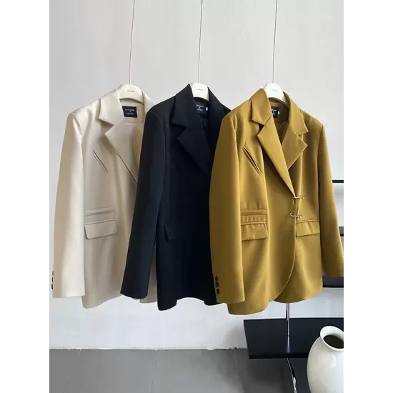 Urban Long Sleeves Loose Solid Color Pin Lapel Collar Suit Outerwear