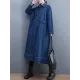 Casual Loose Long Sleeves Buttoned Lapel Collar Denim Trench Coats