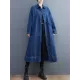 Casual Loose Long Sleeves Buttoned Lapel Collar Denim Trench Coats