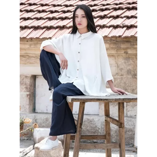 Vintage Simple Ramie Cotton Outwear Tops