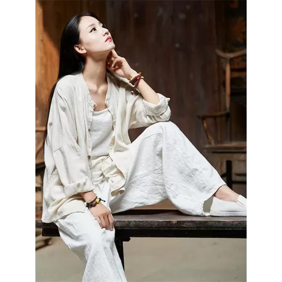 Soft Beige Ramie Cotton Blouse Outwear