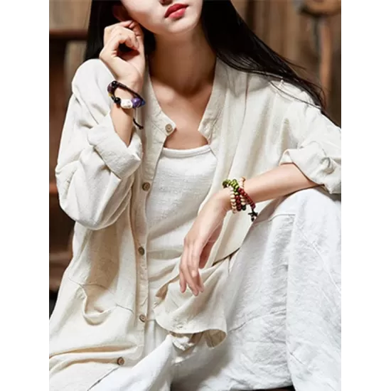 Soft Beige Ramie Cotton Blouse Outwear