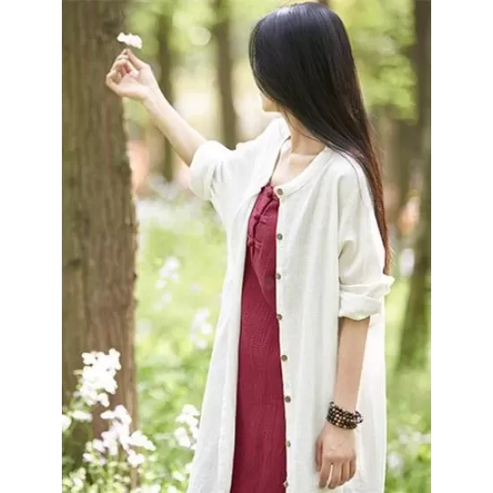 Soft White Ramie Cotton Linen Cover-up Cardigan