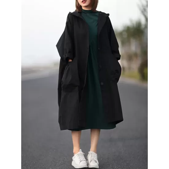 Original Solid Hooded Long Sleeve Outerwear&Coat