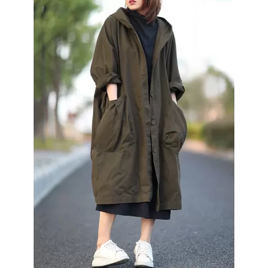 Original Solid Hooded Long Sleeve Outerwear&Coat