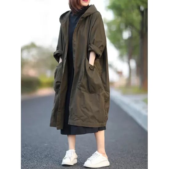 Original Solid Hooded Long Sleeve Outerwear&Coat