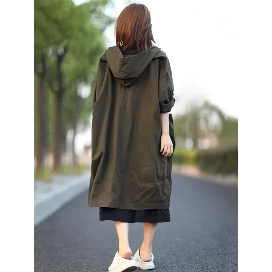 Original Solid Hooded Long Sleeve Outerwear&Coat