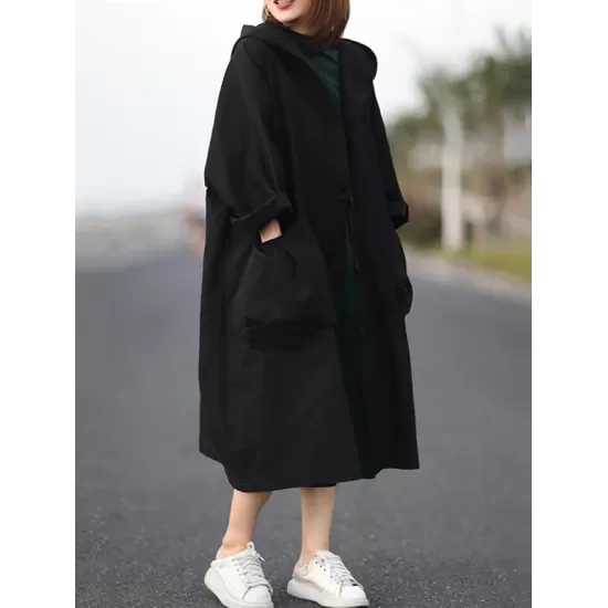 Original Solid Hooded Long Sleeve Outerwear&Coat