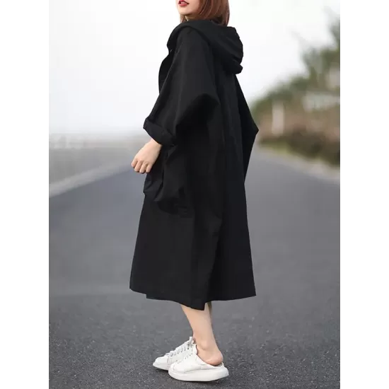 Original Solid Hooded Long Sleeve Outerwear&Coat