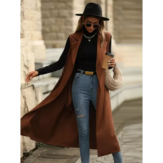 Casual Sleeveless Loose Solid Color Lapel Collar Coat