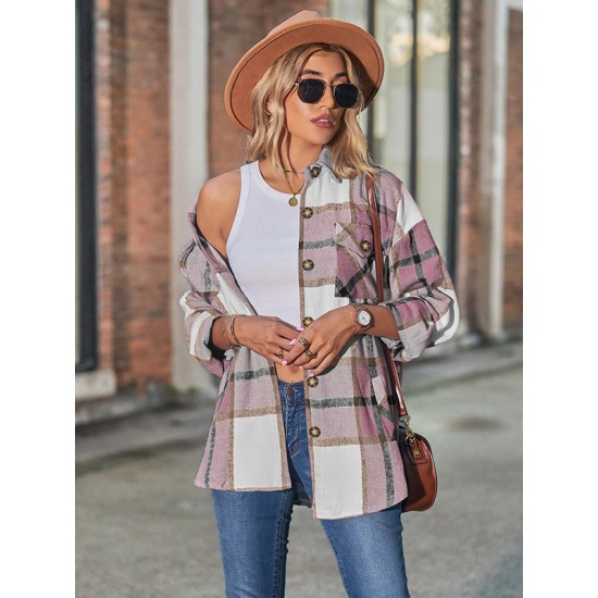 Casual Loose Buckle Plaid Polo Shirt Top