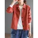 Vintage Loose Long Sleeves Buttoned Solid Color Lapel Collar Outerwear