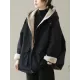 Artistic Retro Long Sleeves Loose Keep Warm Fleece Lining Zipper Hooded Outerwear