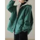 Artistic Retro Long Sleeves Loose Keep Warm Fleece Lining Zipper Hooded Outerwear