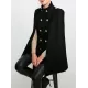 Loose Buttoned Solid Color Stand Collar Woolen Coat Cape Coats