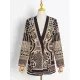 Original Creation Loose Long Sleeves Beads Printed V-Neck Blazer Outerwear