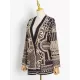 Original Creation Loose Long Sleeves Beads Printed V-Neck Blazer Outerwear