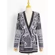 Original Creation Loose Long Sleeves Beads Printed V-Neck Blazer Outerwear