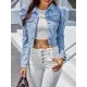 Fringed Pleated Split-Joint Long Sleeves Puff Sleeves Lapel Denim Jackets