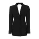 Backless Buttoned Hollow Rhine Stones Solid Color Long Sleeves Deep V-Neck Blazer