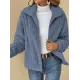 Solid Color Velvet Zipper Long Sleeves Plus Size Lapel Outerwear