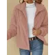 Solid Color Velvet Zipper Long Sleeves Plus Size Lapel Outerwear