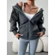 Drawstring Zipper Long Sleeves Loose Hooded Outerwear Jackets