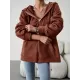 Drawstring Zipper Long Sleeves Loose Hooded Outerwear Jackets