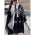 Contrast Color Plaid Split-Joint Long Sleeves Loose V-Neck Cape