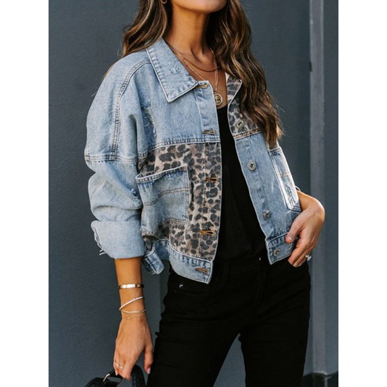 Leopard Split-Joint Long Sleeves Loose Lapel Outerwear Jackets