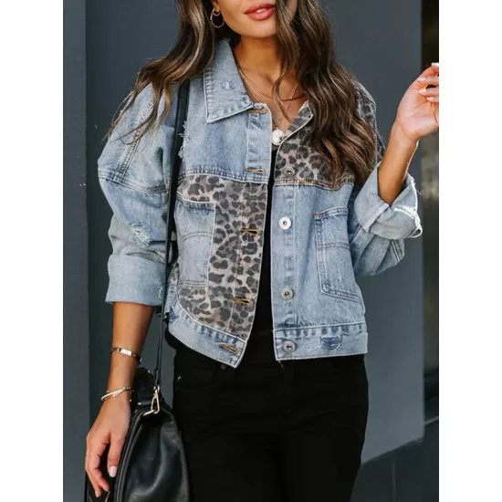 Leopard Split-Joint Long Sleeves Loose Lapel Outerwear Jackets