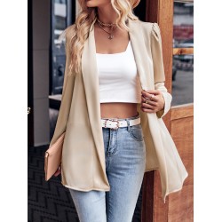 Solid Color Long Sleeves Loose Collarless Outerwear