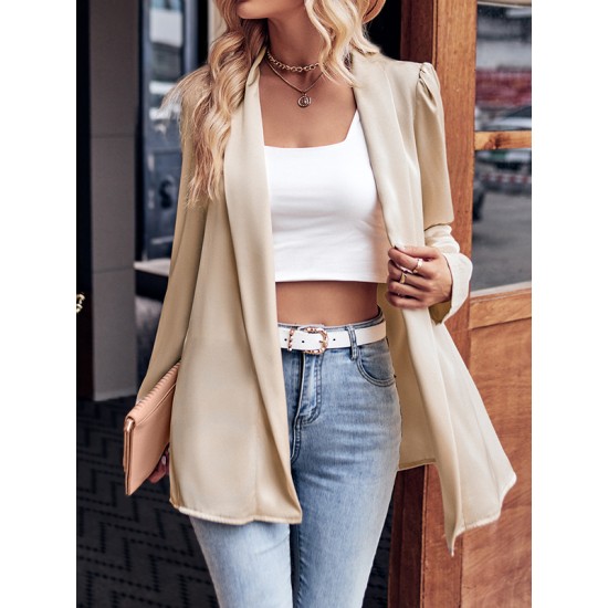 Solid Color Long Sleeves Loose Collarless Outerwear